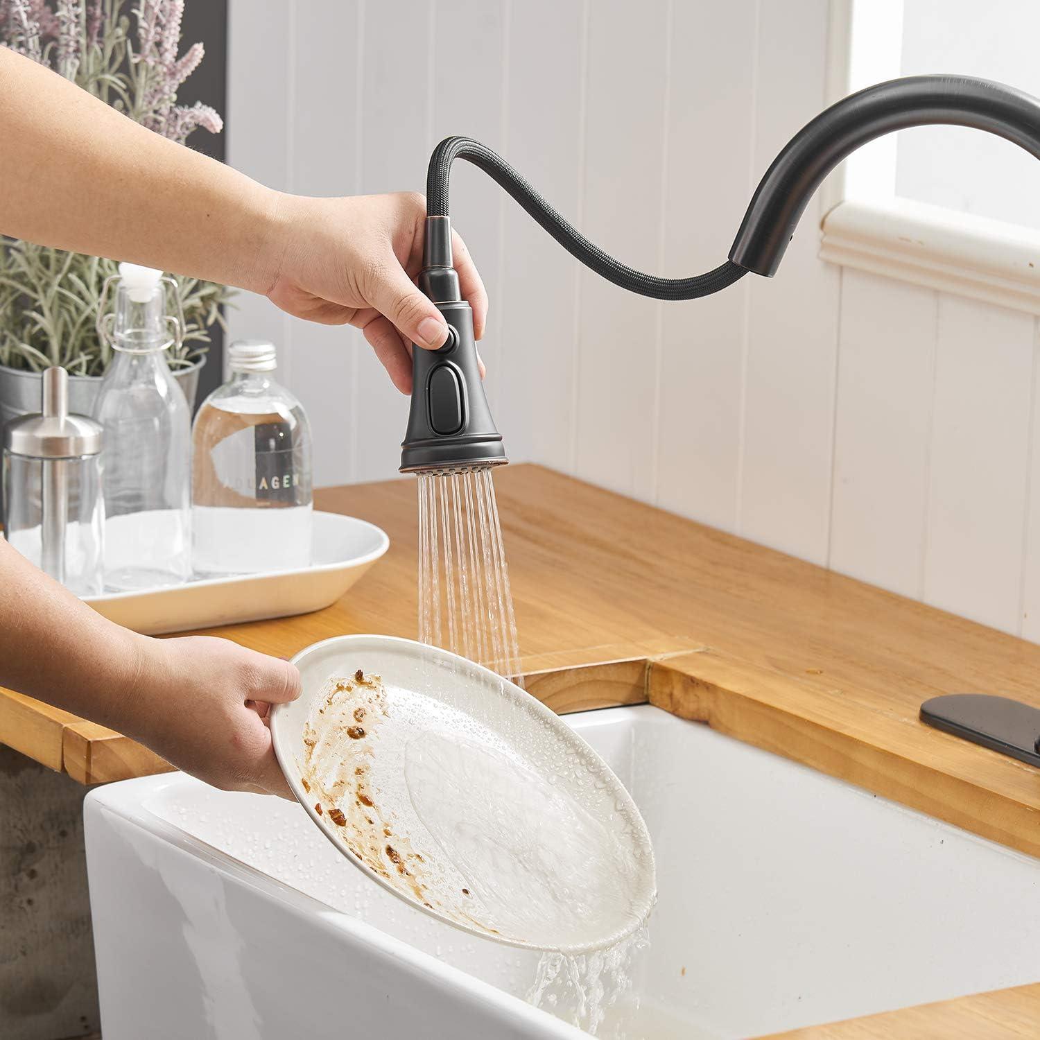 Oil Rubbed Bronze High Arc Kitchen Faucet with Pull-Out Spray