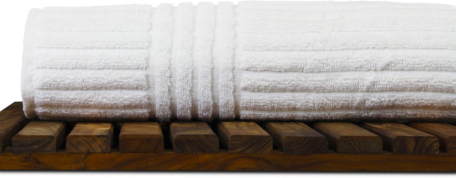 Jiowenm Luxury Hotel & Spa 100% Natural Turkish Cotton Ribbed Channel Pattern Bath Towel (Set of 4), White