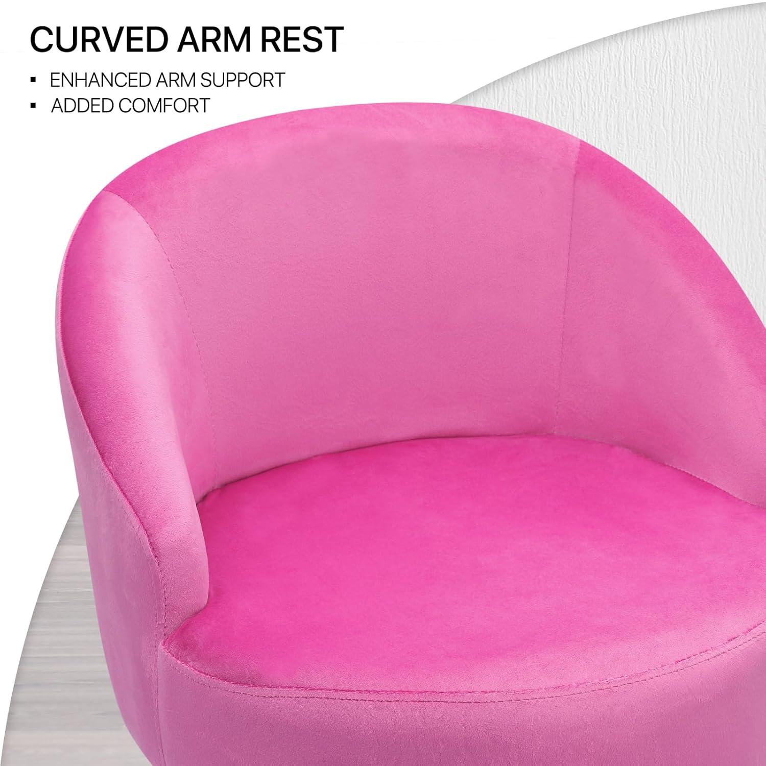 MoNiBloom Modern Upholstered Velvet Accent Chair, Single Sofa Side Chair for Living Bedroom Make-Up Room, Barrel Chair with Golden Metal Legs, Hot Pink