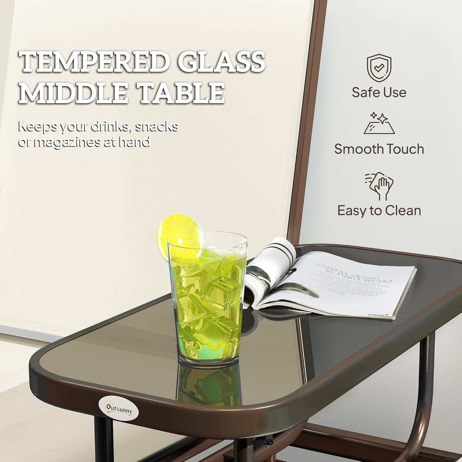 YYAo Outdoor Swing Rocker Glider Chair, Rocking Lounge Chair,Outdoor Glider Bench with Center Table,Patio Loveseat with Armrests, Beige