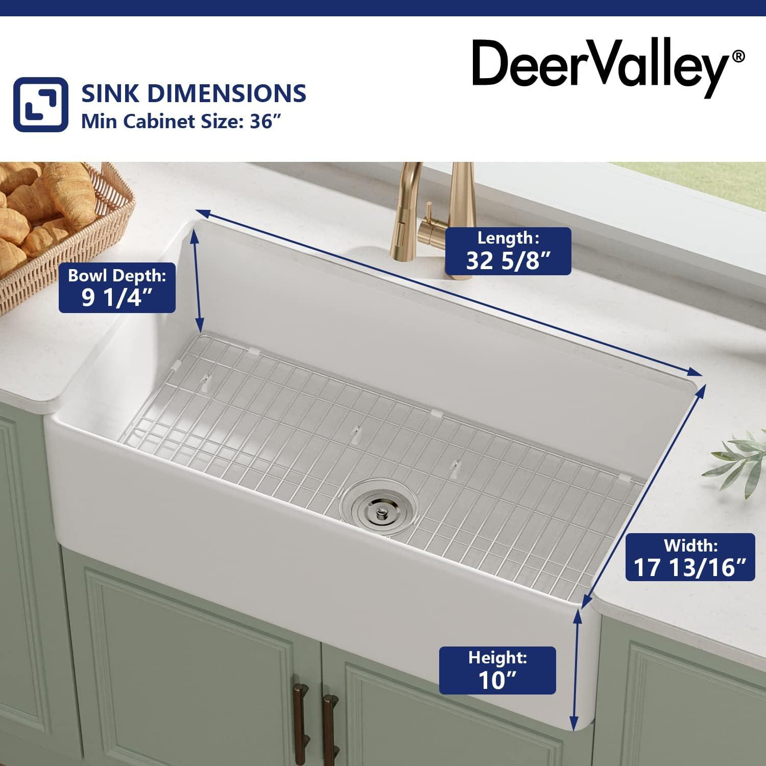 Grove 33" L X 18" W Rectangular Single Bowl Fireclay Farmhouse Kitchen Sink with Grid and Strainer