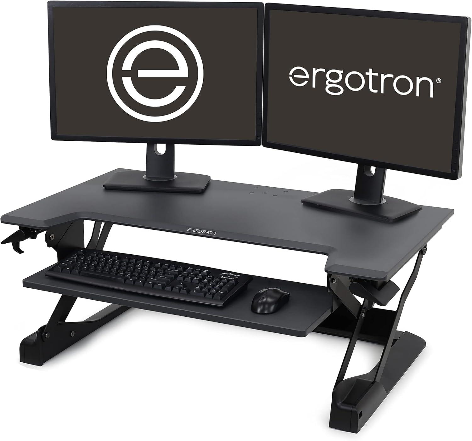 Sleek 37" Black Metal Sit-Stand Desk Converter with Pull-out Tray