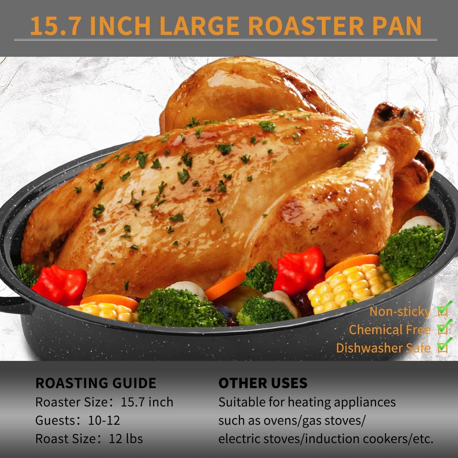 Medium Oval Non-stick Enameled Roaster with Steel Handles