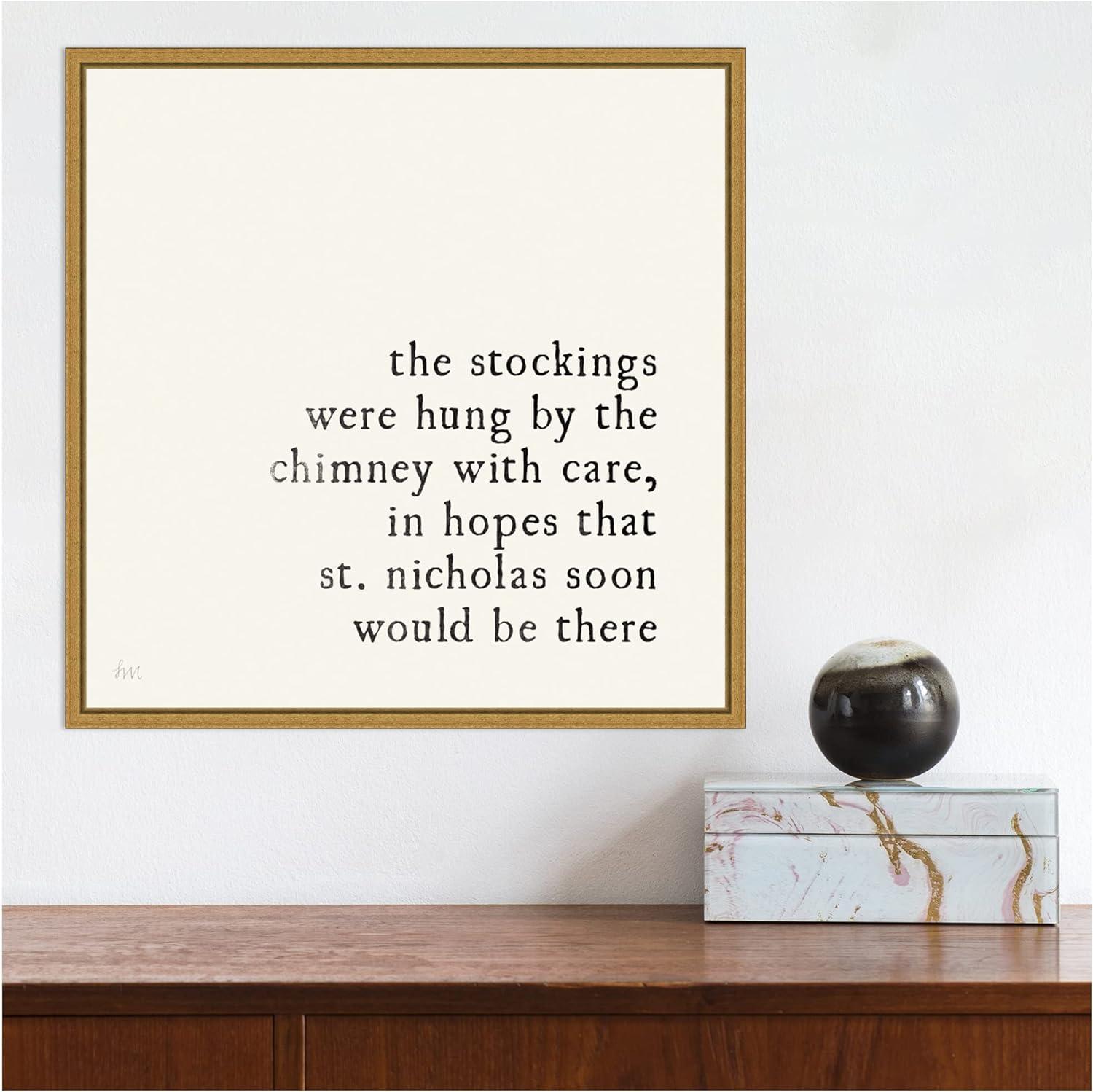 Amanti Art 16" x 16" Simple Christmas II Cream by Laura Marshall Framed Canvas Wall Art : Holiday Typography Decor, Seasonal Lithograph