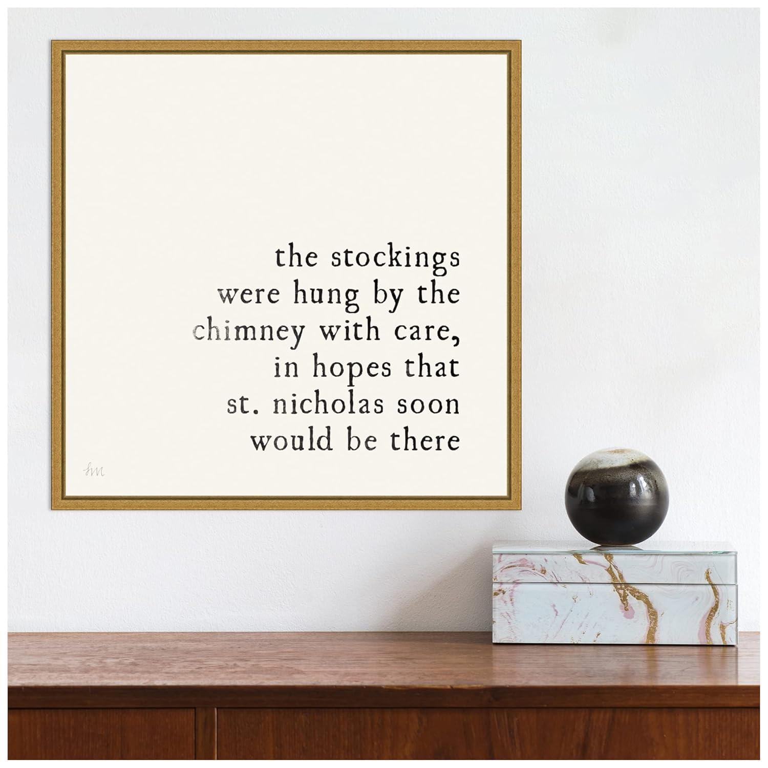 Amanti Art 16" x 16" Simple Christmas II Cream by Laura Marshall Framed Canvas Wall Art : Holiday Typography Decor, Seasonal Lithograph