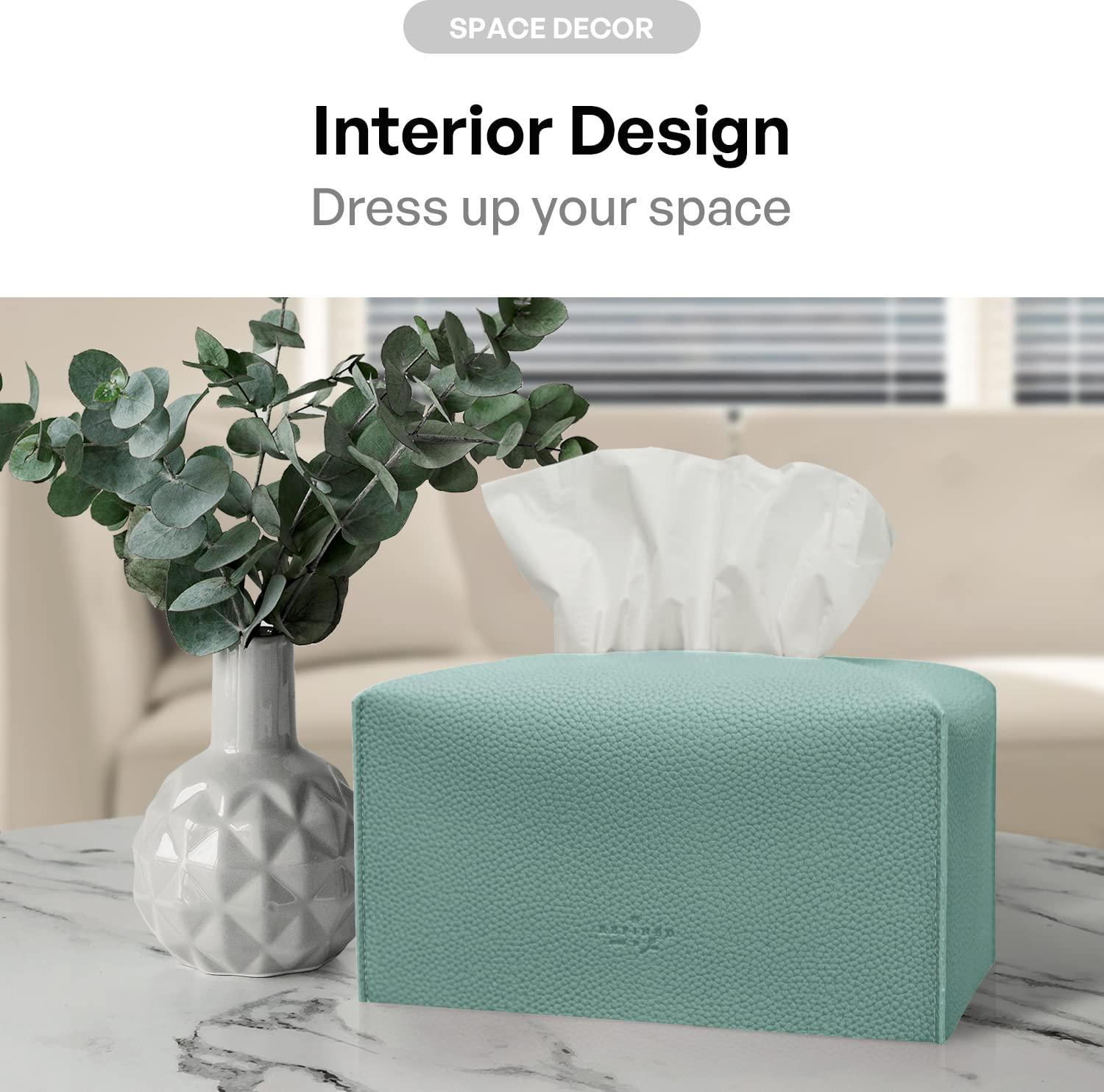 carrotez Tissue Box Cover, [Refined] Modern PU Leather Rectangular Tissue Box Holder - Decorative Holder/Organizer for Bathroom Vanity Countertop, Night Stands, Office Desk 9.5"X5"X5" - Mint