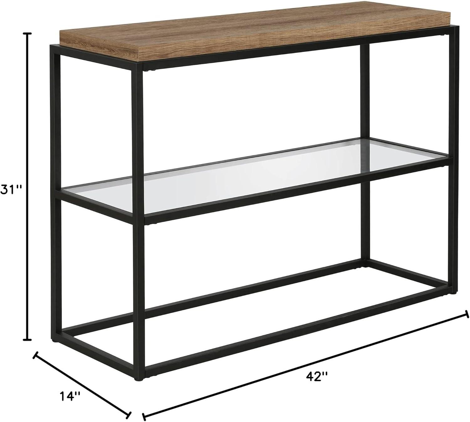 42" Black and Bronze Metal Console Table with Rustic Oak Wood Shelf - Henn&Hart