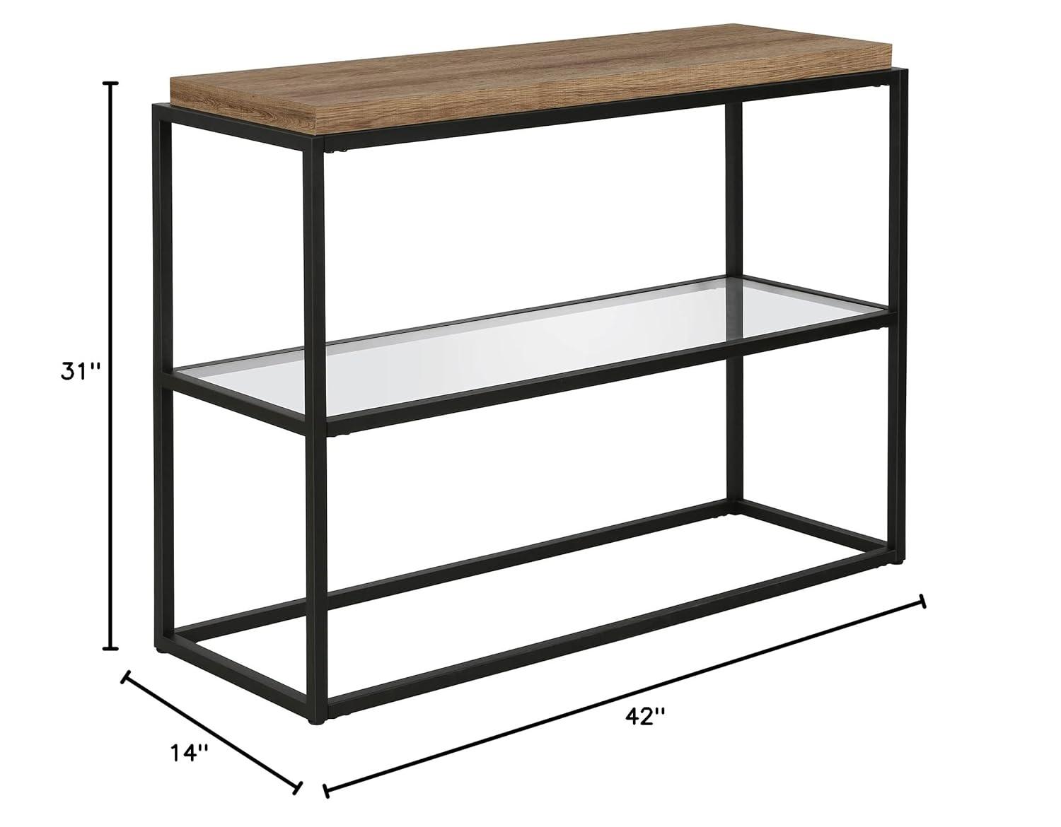 42" Black and Bronze Metal Console Table with Rustic Oak Wood Shelf - Henn&Hart
