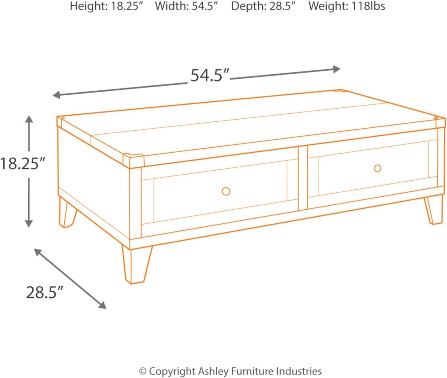 Dark Gray Rectangular Lift-Top Coffee Table with Storage