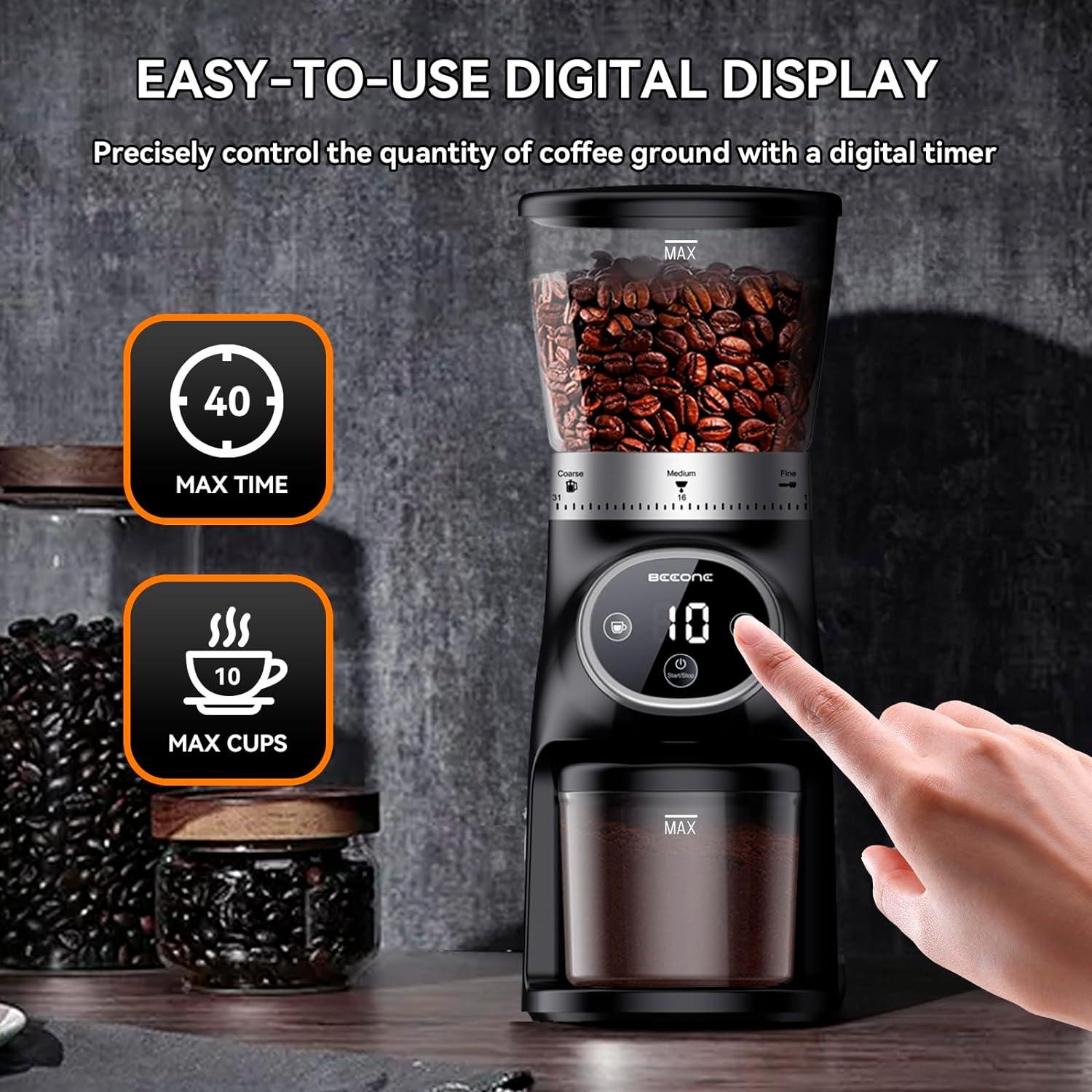 Black Electric Burr Coffee Grinder with Adjustable Grind Settings