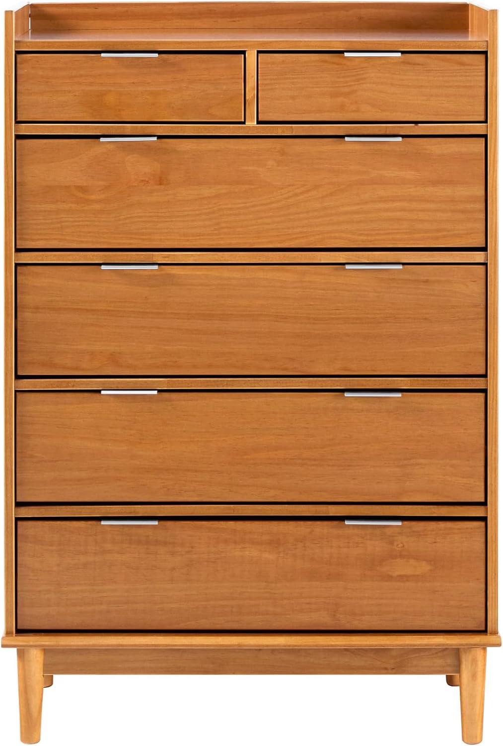 Caramel Solid Wood Mid-Century Modern 6-Drawer Tall Dresser