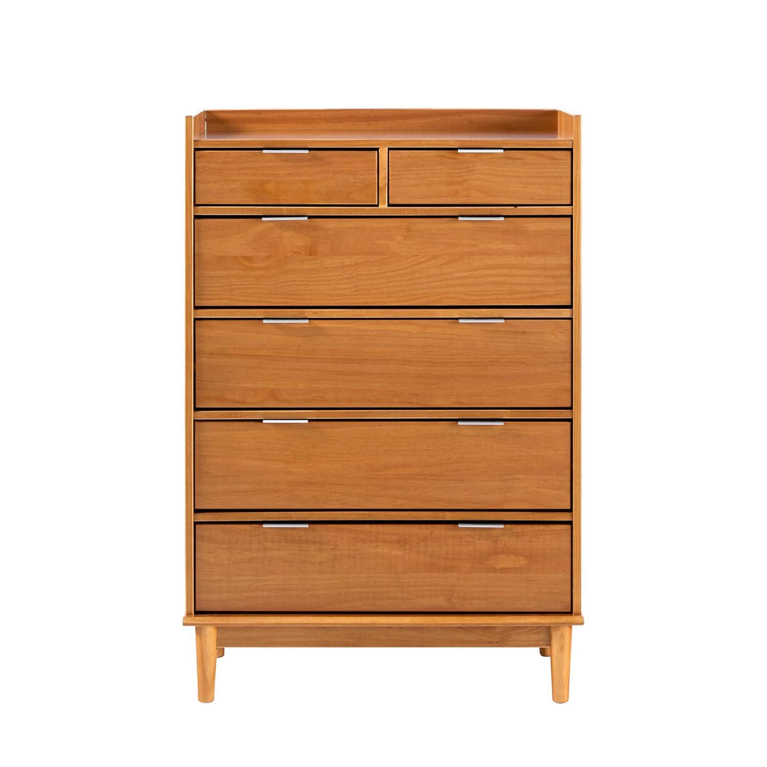 Caramel Solid Wood Mid-Century Modern 6-Drawer Tall Dresser
