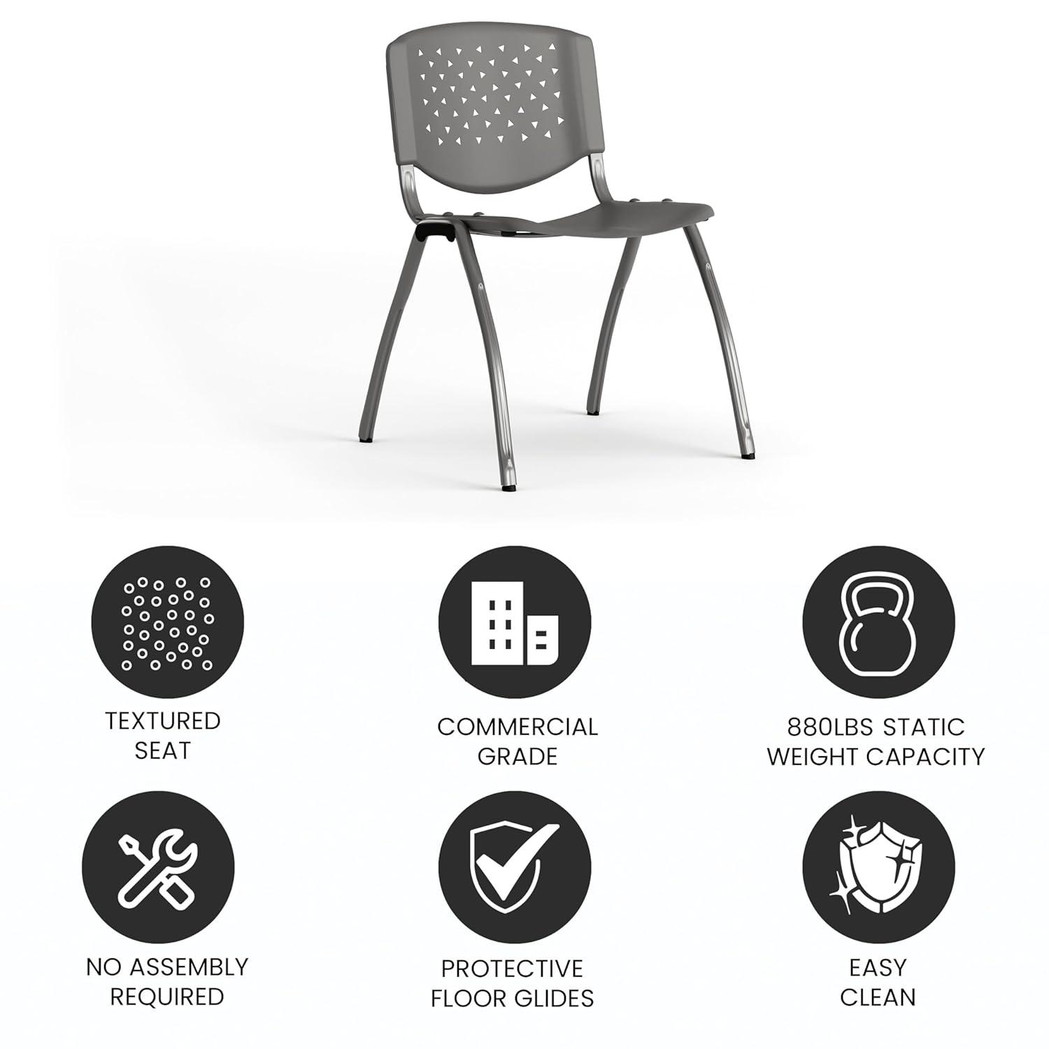 Flash Furniture Memphis 880 lb. Capacity Plastic Stack Chair with Powder Coated Frame