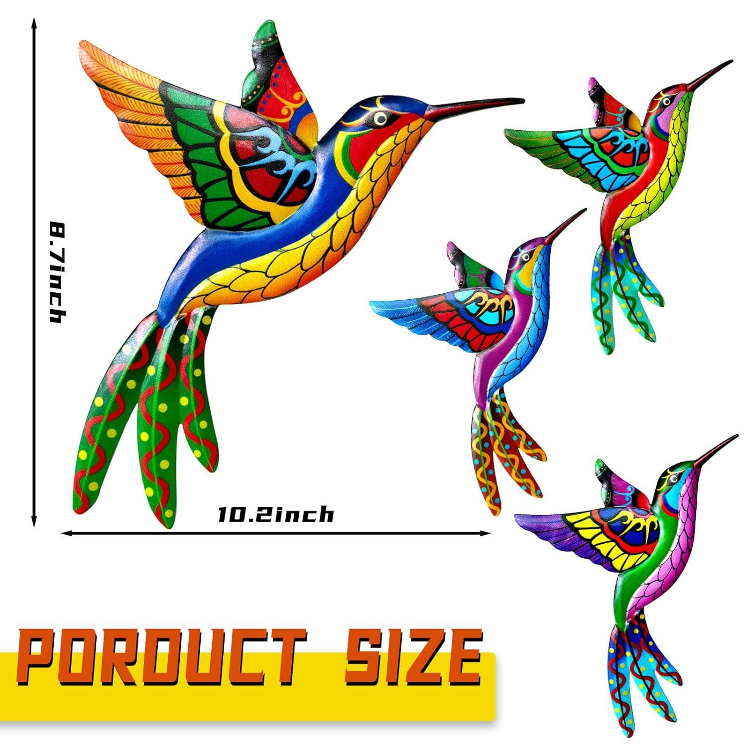 4× Metal Hummingbird Wall Art Decor Colorful Birds 3D Outdoor Sculpture Iron