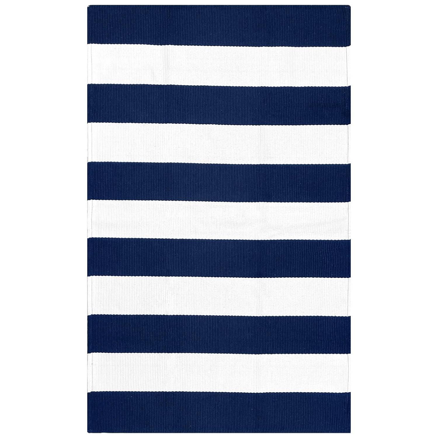 IOHOUZE Navy and White Striped Rug 2'x3' Front Door Rugs, Small Washable Area Rug for Front Porch, Spring Summer Doormats Outdoor Indoor, Cotton Rugs for Entryway Porch Entrance