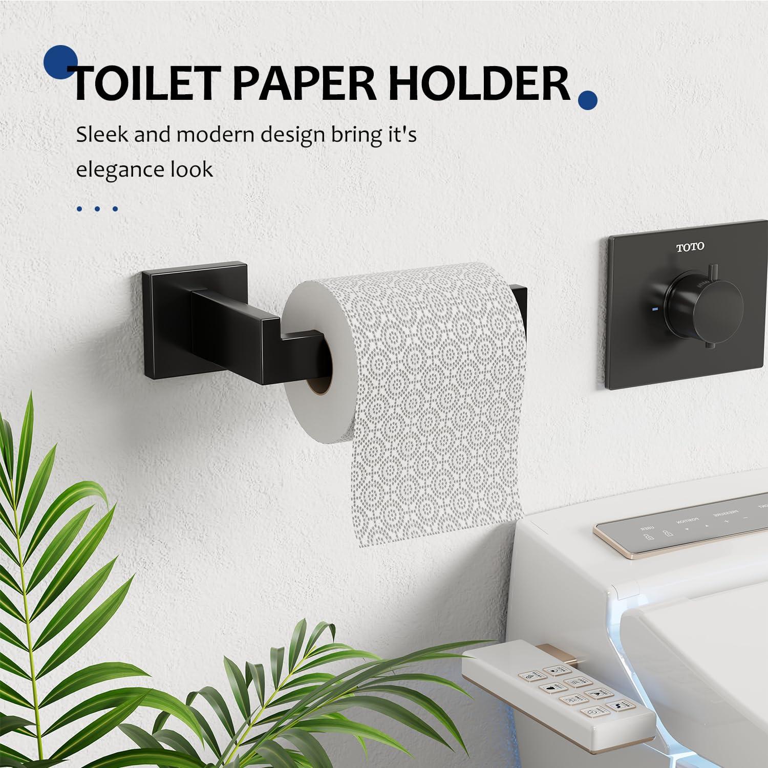 5-Pieces Matte Black Bathroom Hardware Accessories Set, SUS304 S...