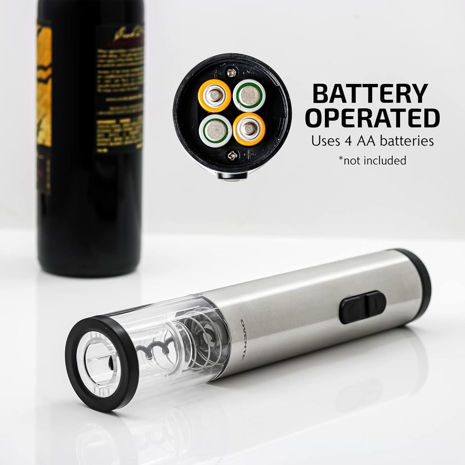 OVENTE Electric Stainless Steel Wine Bottle Opener, Foil Cutter, Perfect for Travel, Silver WO1381S