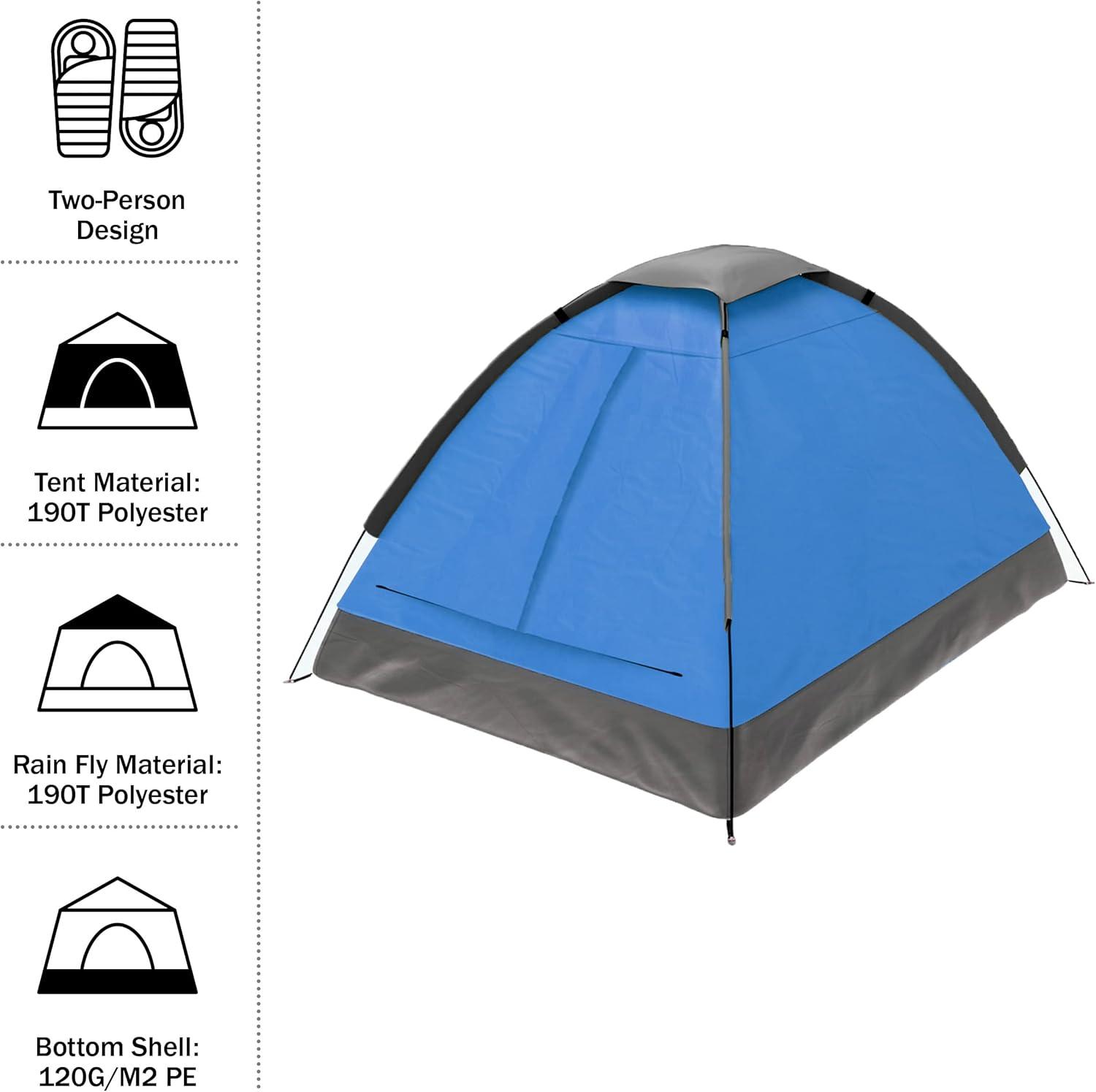 2-Person Camping Tent - Includes Rain Fly and Carrying Bag - by Wakeman Outdoors (Blue)