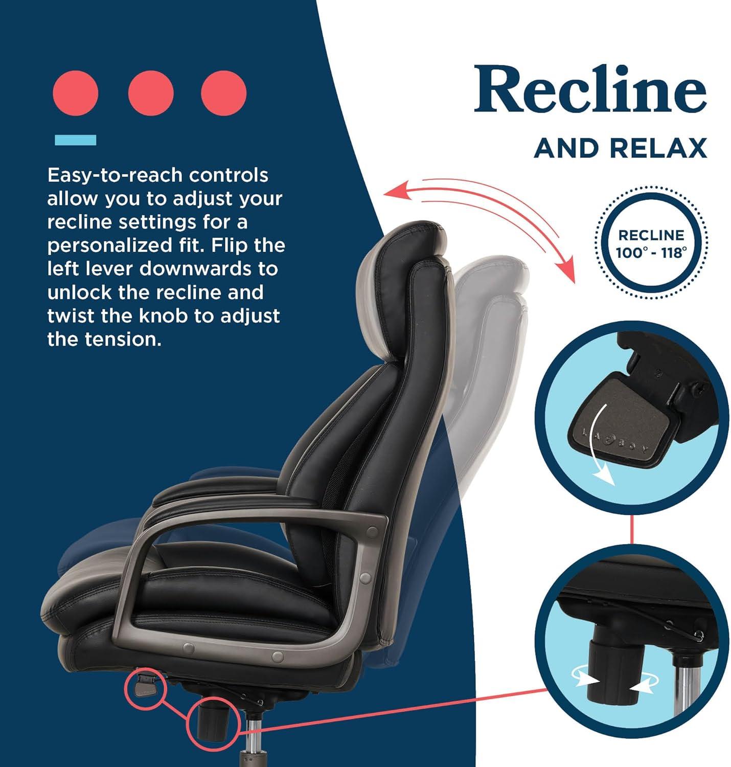 La-Z-Boy La-Z-Boy® Nova Executive Office Chair, Patented AIR Ergonomic Support Technology®, High-Back Premium Comfort & Support, Vegan PU Leather