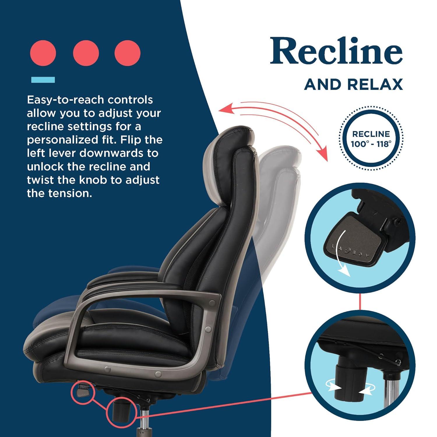 La-Z-Boy La-Z-Boy® Nova Executive Office Chair, Patented AIR Ergonomic Support Technology®, High-Back Premium Comfort & Support, Vegan PU Leather