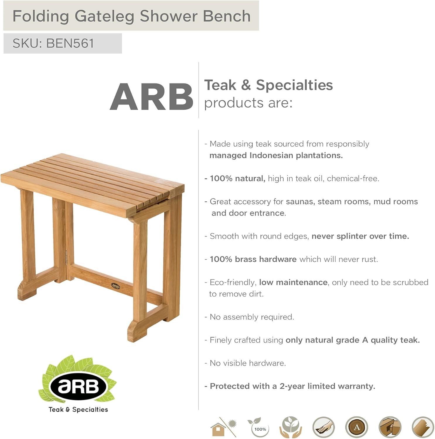 ARB Teak BEN561 Folding Shower Bench with Gateleg - 18 x 20 x 11.5 in.