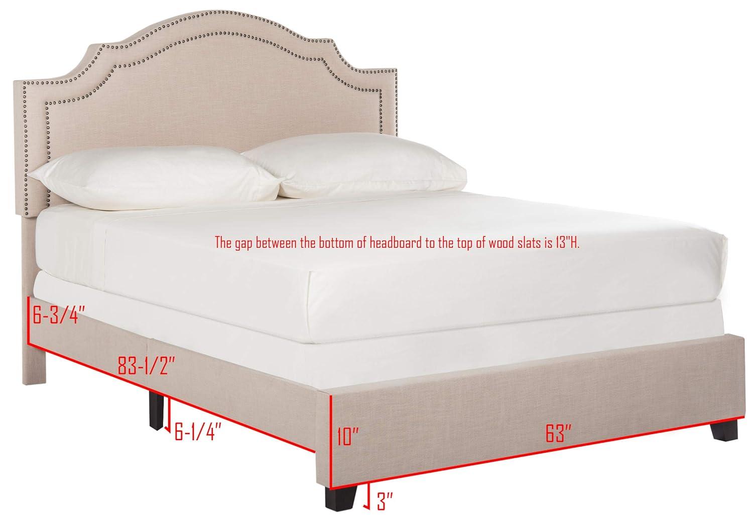 SAFAVIEH Theron Moderno y Elegante Armazón de Cama Tapizado con Cabezas de Clavos, Completo, Clavos Beige Claro/latón