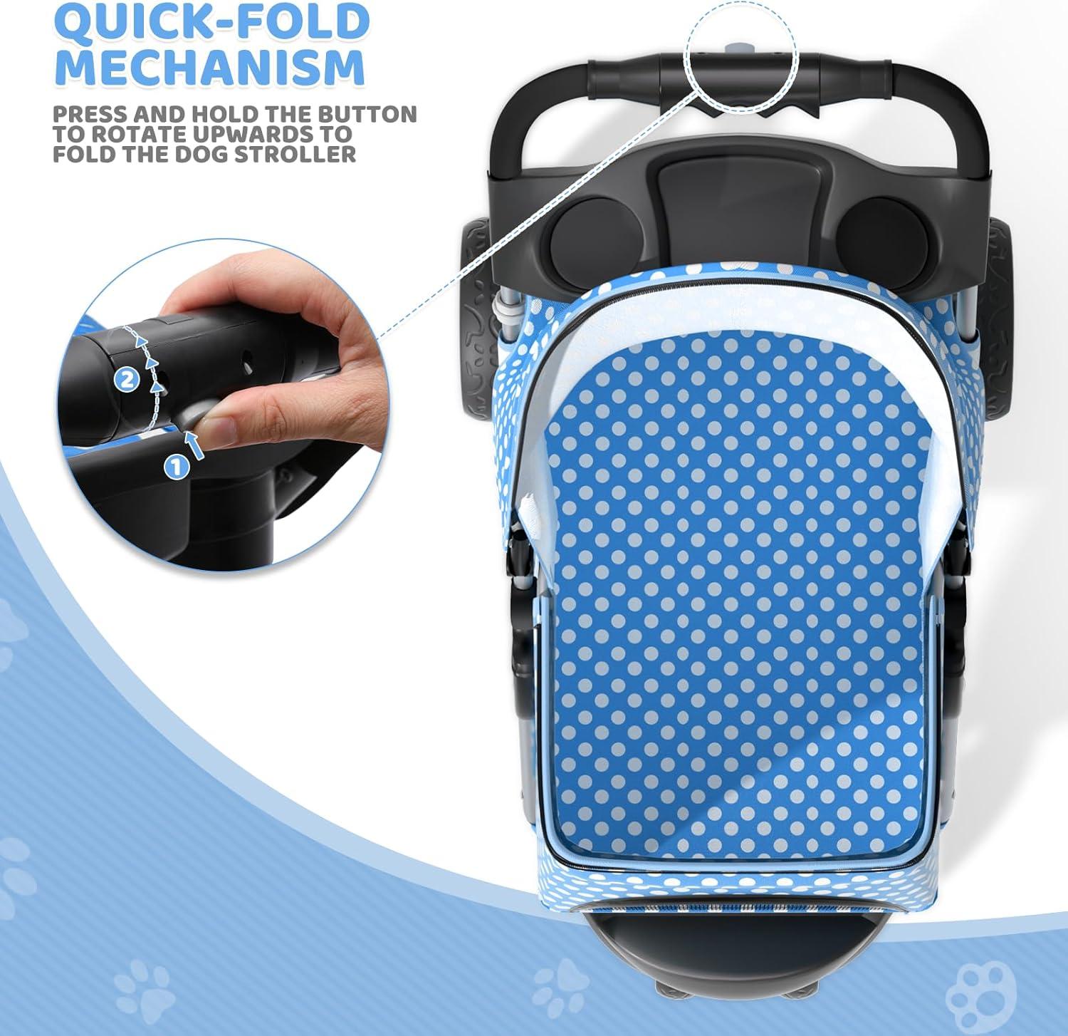 Magshion Foldable Pet Dog and Cat Stroller with Adjustable Canopy Storage Basket and Cup Holder for Small and Medium Pets