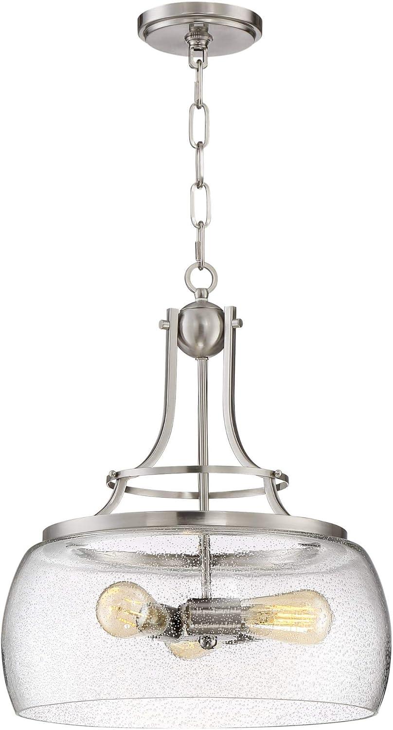 Franklin Iron Works Charleston Satin Nickel Pendant Chandelier 16" Wide Modern Seeded Clear Glass 3-Light LED Fixture for Dining Room Kitchen Island