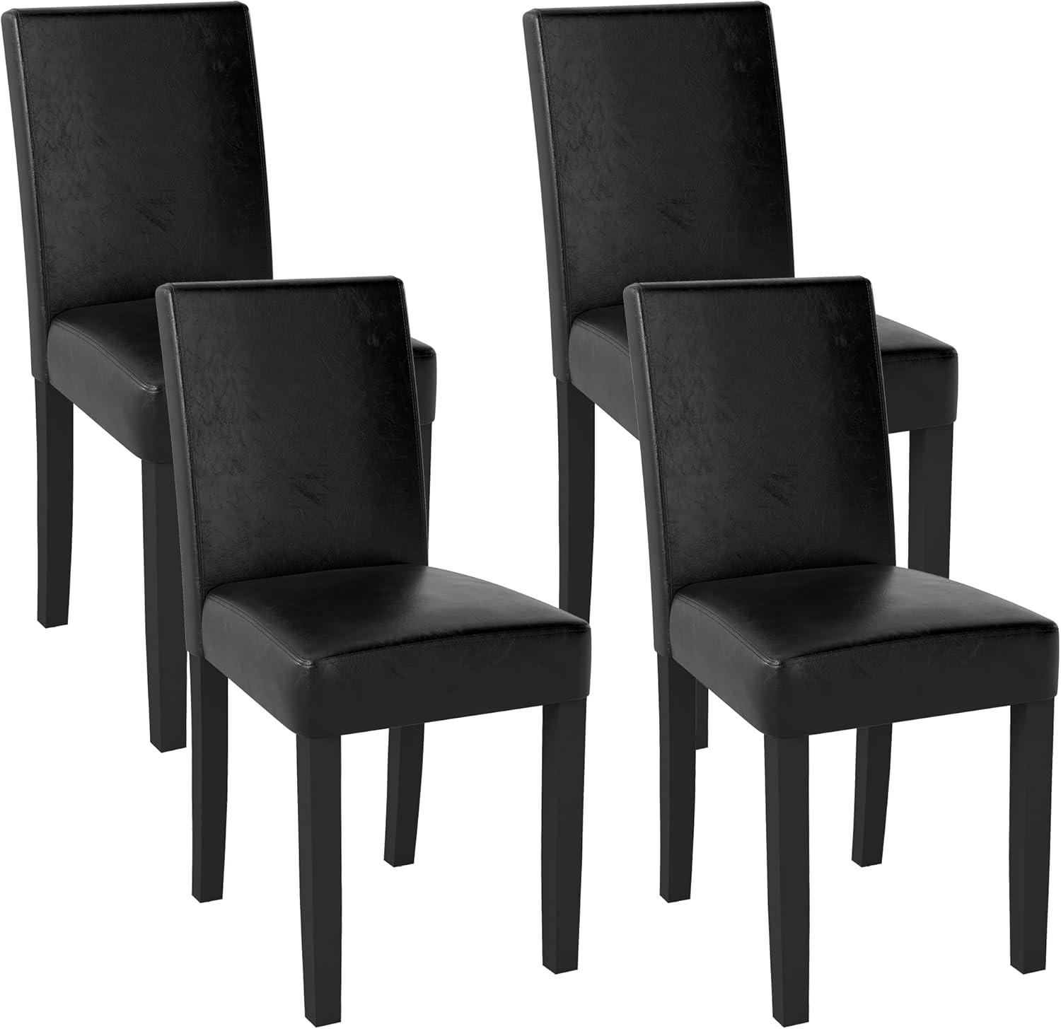 Tangkula Dining Chair Set of 4 w/ Acacia Wood Frame & Rubber Wood Legs Padded Backrest Black