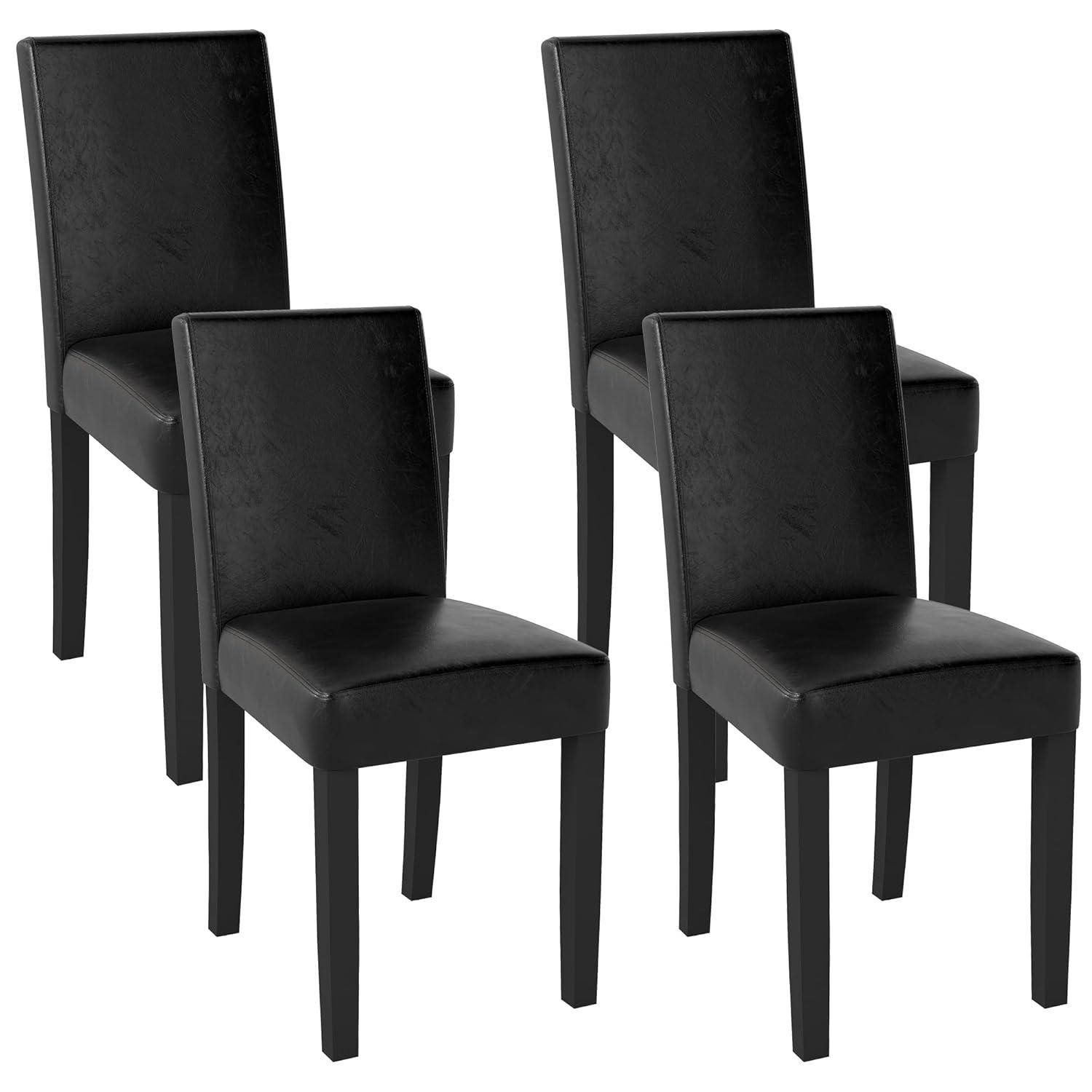 Tangkula Dining Chair Set of 4 w/ Acacia Wood Frame & Rubber Wood Legs Padded Backrest Black