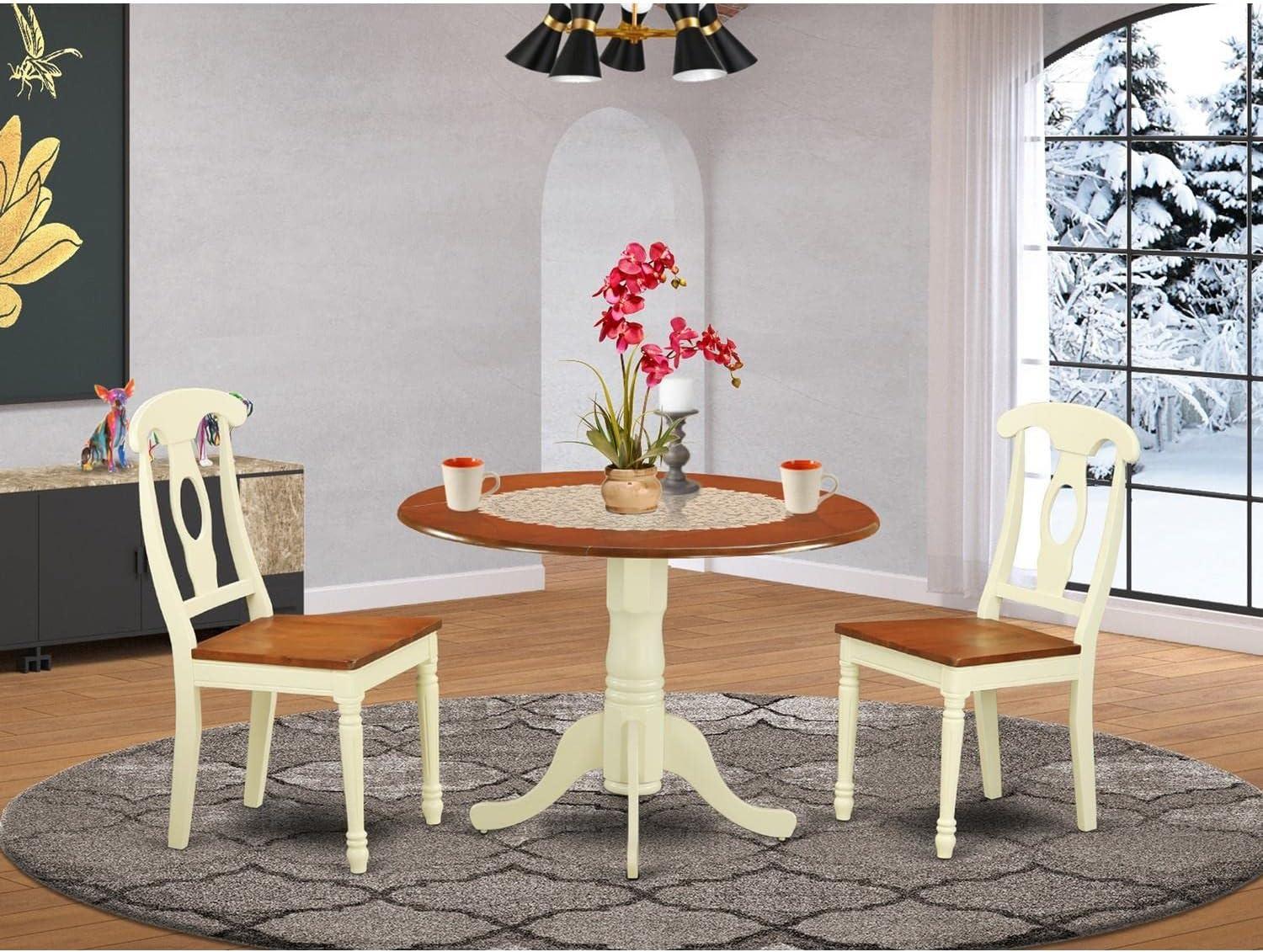 Buttermilk and Cherry Round Drop Leaf Dining Set with 2 Chairs