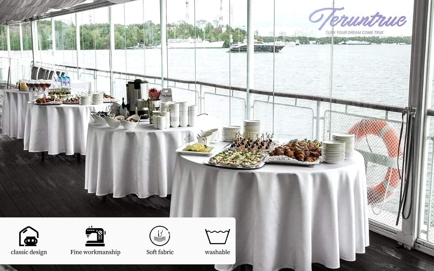 Hokku Designs 10 Packs Premium Round Tablecloth 90 Inch White Polyester Table Cloth Bulk Washable Polyester Fabric Tablecloths Table Cover For Wedding Party Banquet Buffet Table Holiday Dinner (White, 90 Inch)