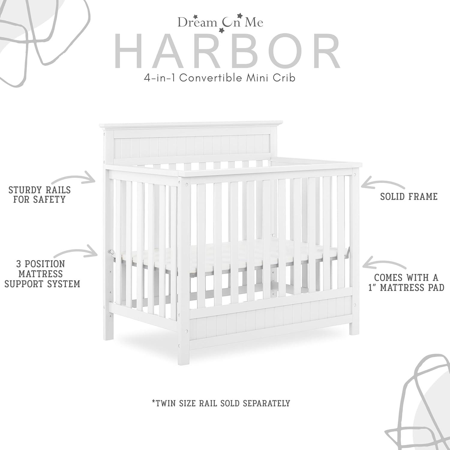 Dream On Me JPMA Certified Harbor 4-in-1 Convertible Mini Crib