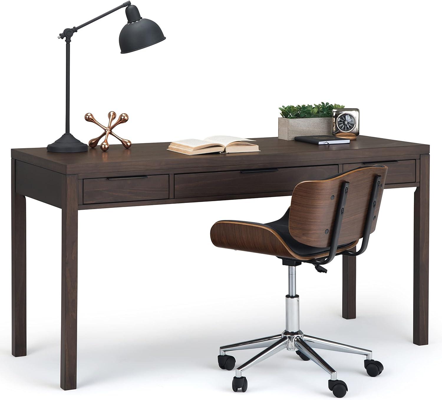 Simpli Home Hollander Solid Wood Contemporary 60 " Desk in Warm Walnut Brown