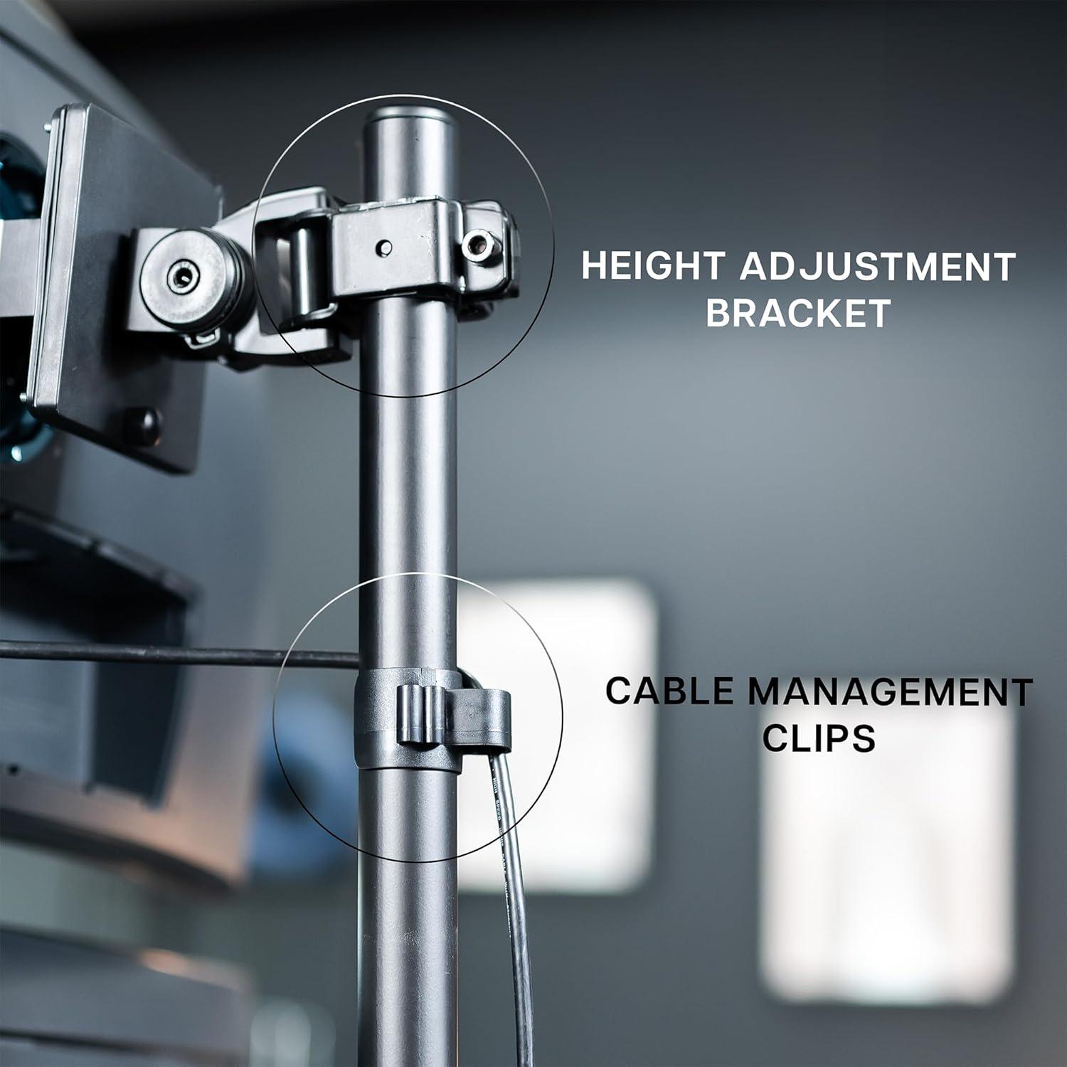 Dual Vertically Stacked Black Steel Monitor Desk Mount for 49" Ultrawide Screens