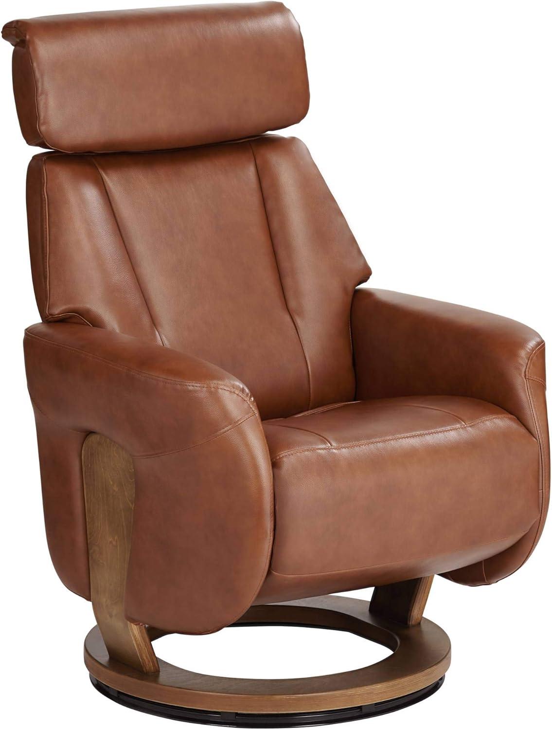 BenchMaster Brown Swivel Faux Leather Recliner Chair Modern Armchair Comfortable Manual Reclining Footrest Headrest for Bedroom