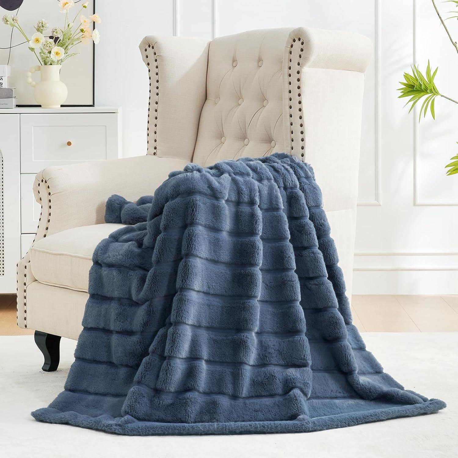 Cozy Bliss Soft Faux Fur Throw Blanket Plush Winter Blanket
