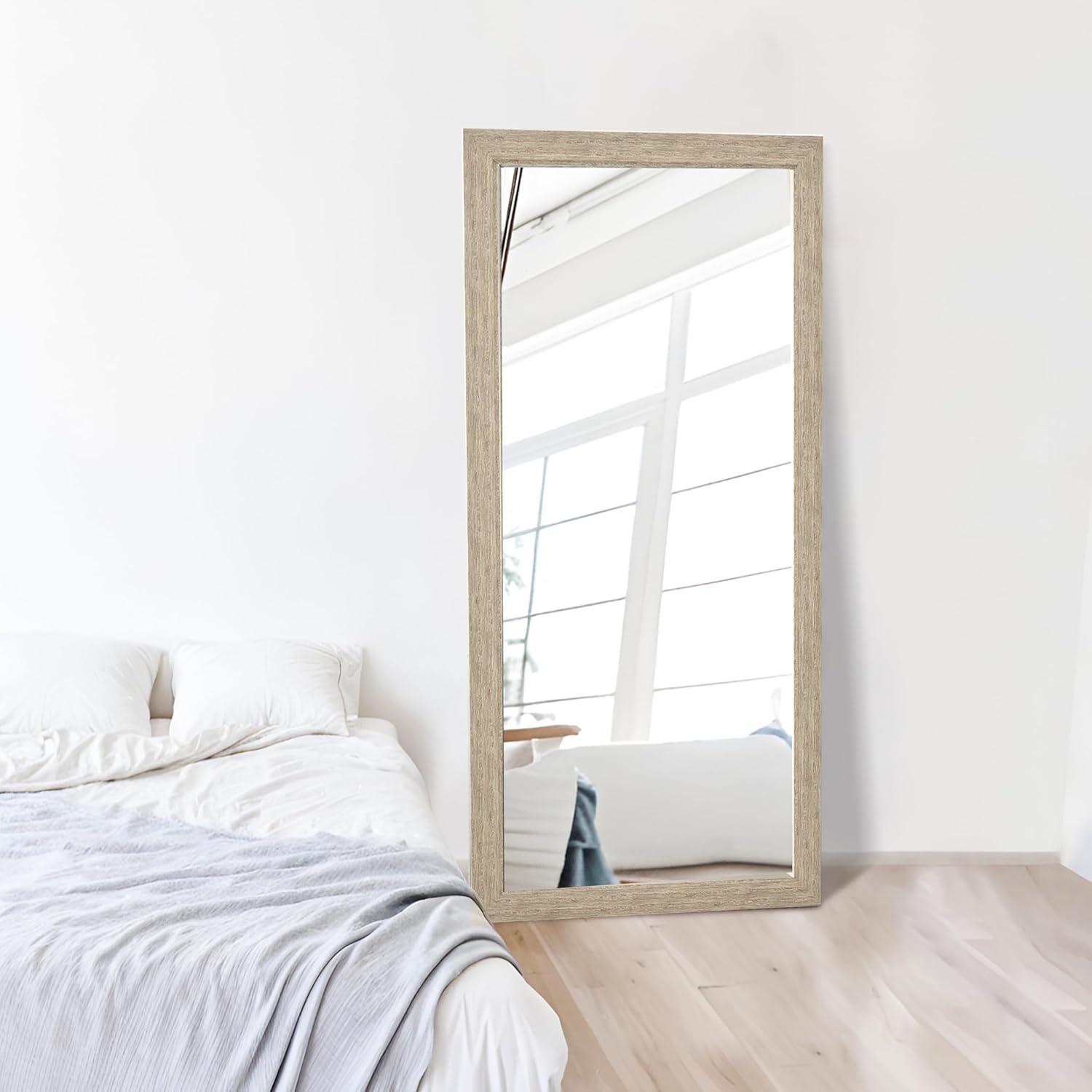 Highland Dunes Lindberg Rectangle Full Length Mirror, Faux Wood Farmhouse Mirror, Floor Mirror