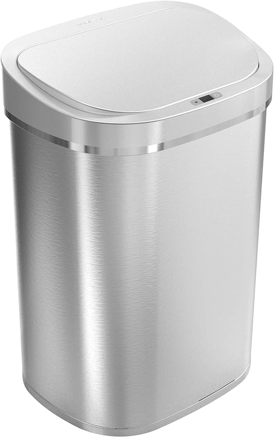 Nine Stars 21gal Motion Sensor Oval Shape Stainless Steel Trash Can Silver: Fingerprint-Resistant, Quiet Closing Lid