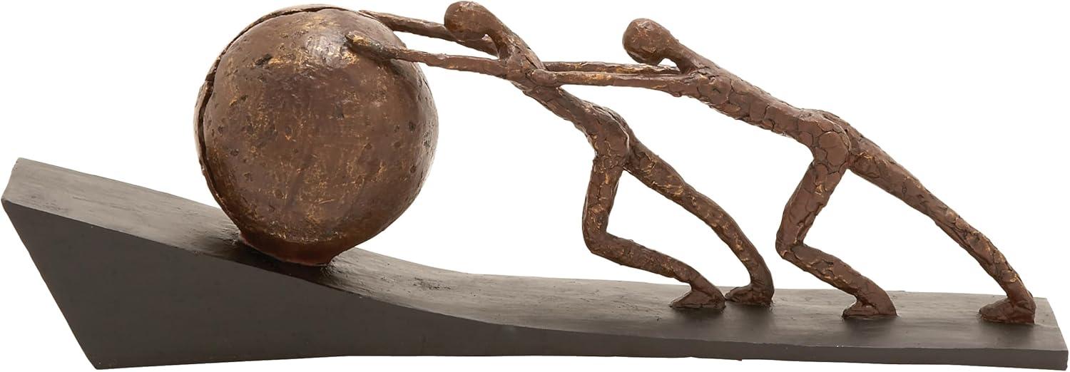 5" x 8" Brown Polystone People Sculpture with Ball, by DecMode