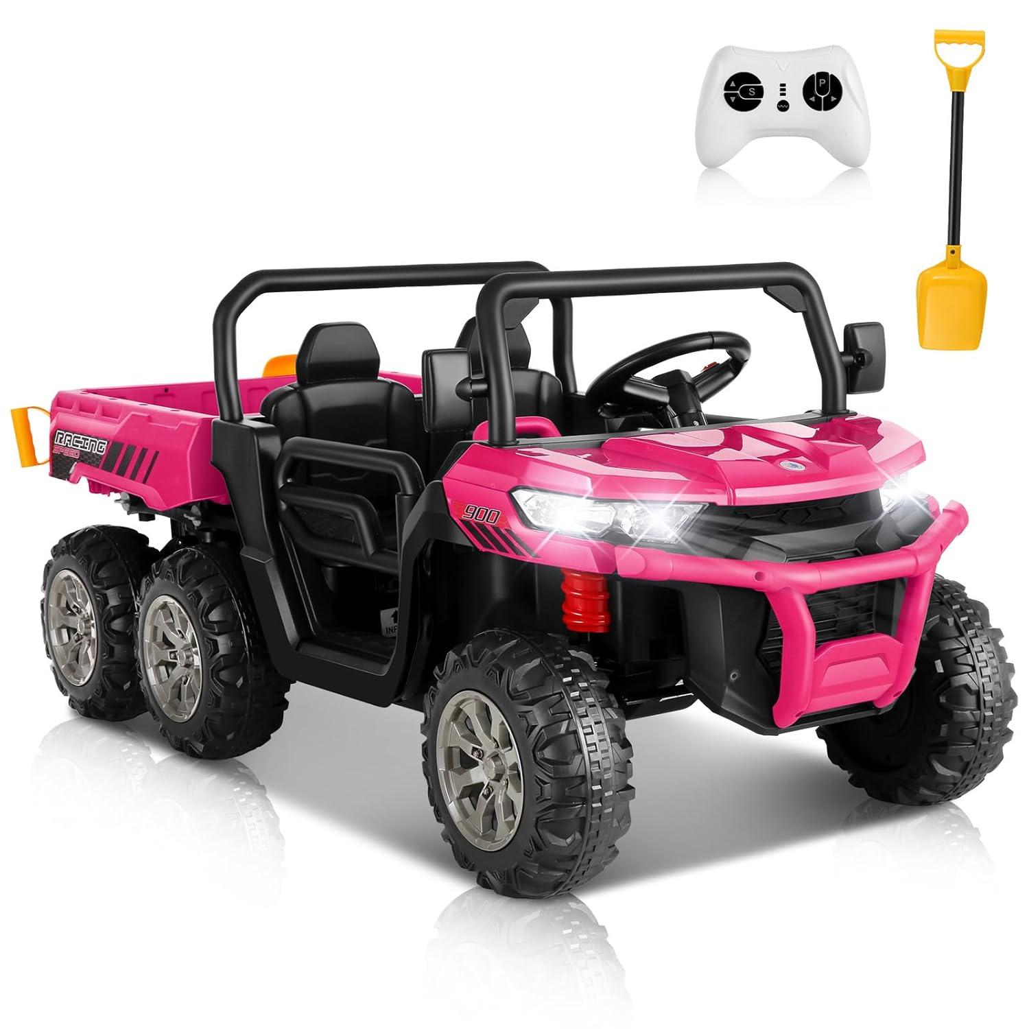 DreamDwell Home 4 Wheels 24V Ride on Dump Truck Toys 2 Seater Kids Ride On UTV Car with Remote Control,Electric Dump Bed