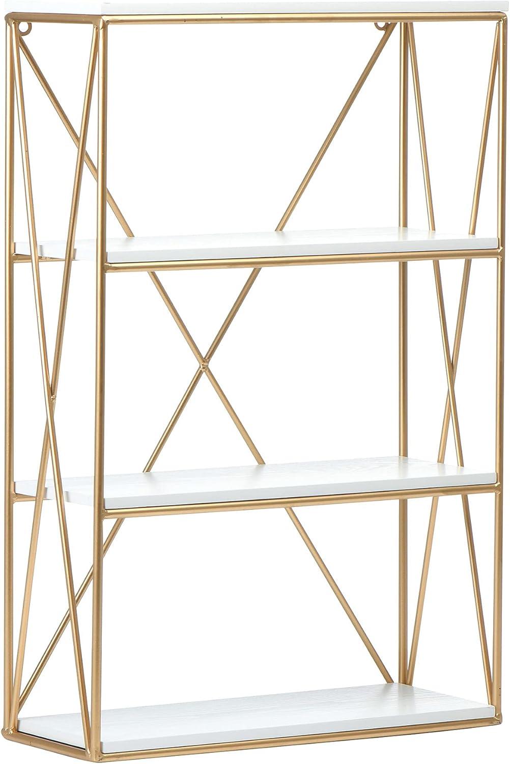 Creative Co-Op Wood and Gold Rectangle Wall Shelf