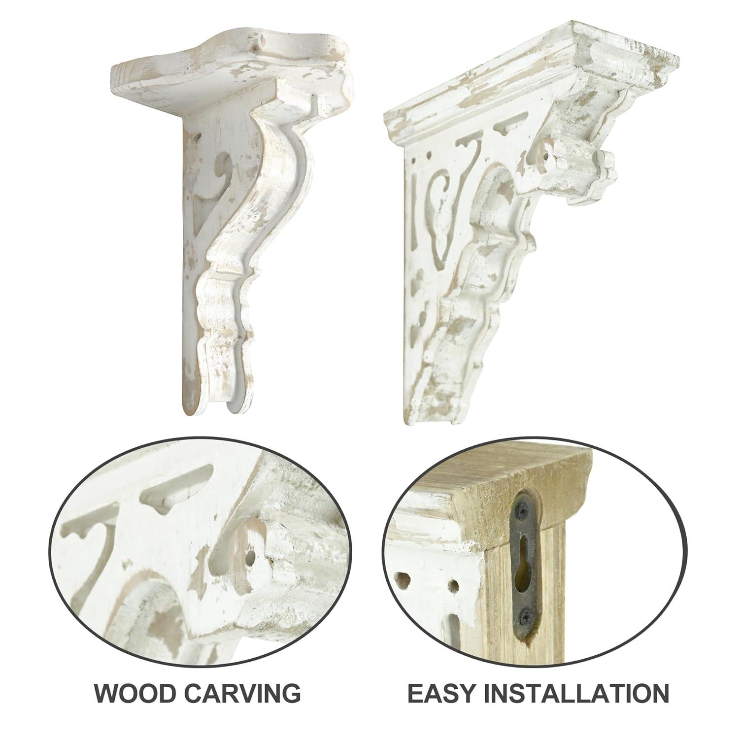 Ophelia & Co. Vintage Shabby Wood Corbels Brackets for Shelf Farmhouse Wall Decor (Set of 2)
