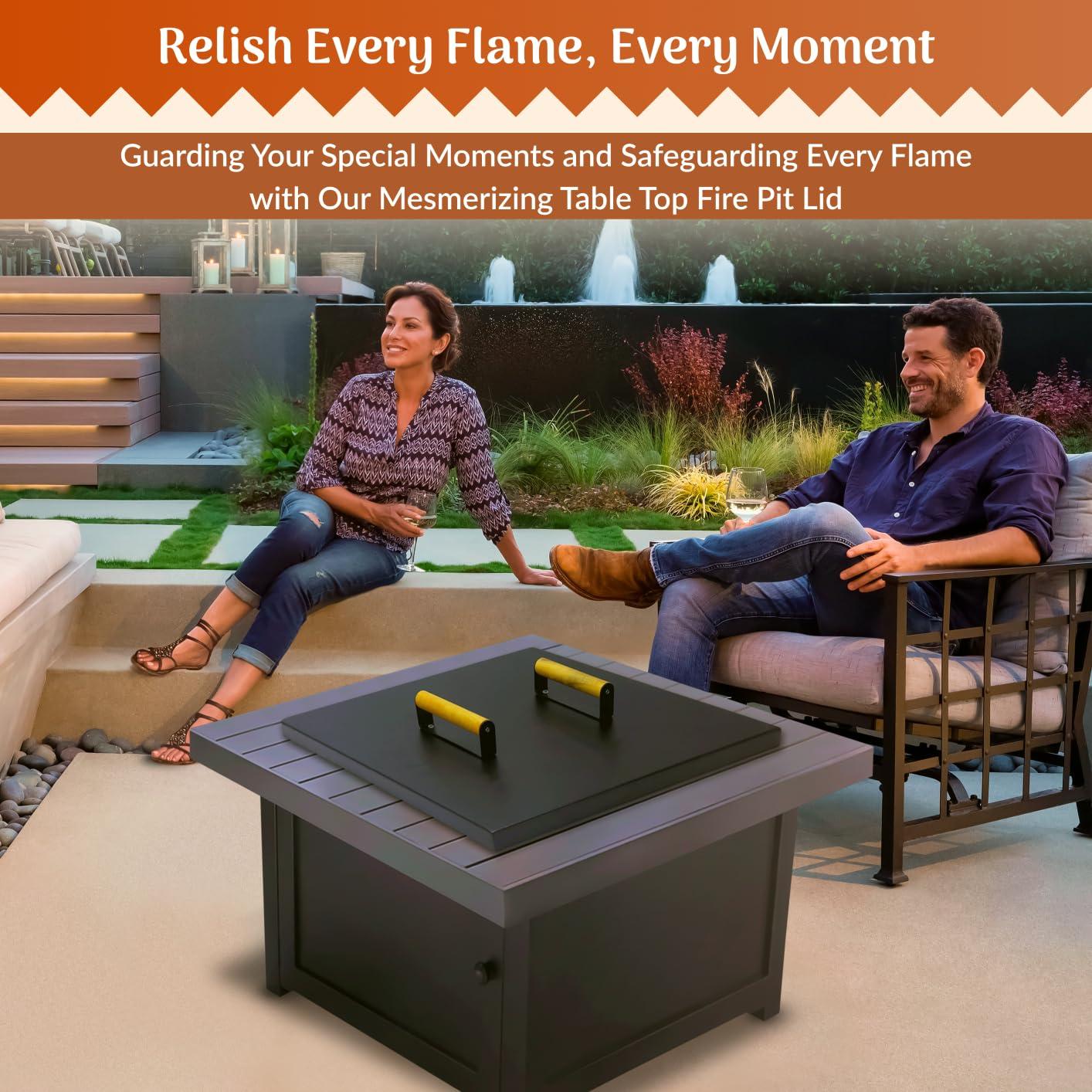 FEBTECH Fire Pit Snuffer Lid - Fire Pit Lid Square 34X34 Fire Pit Cover Square, Rust Resistant Firepit Lid,Carbon Steel Fire Pit Table Lid Square, Compatible For Firepit & Firepit Table Inside Dia Up To 32".