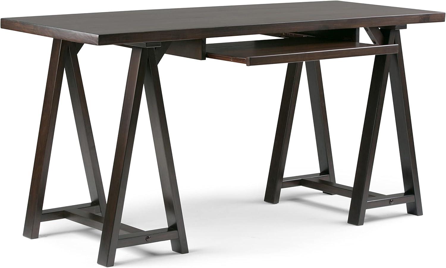 Simpli Home Sawhorse Computer Desk in Dark Chestnut Brown