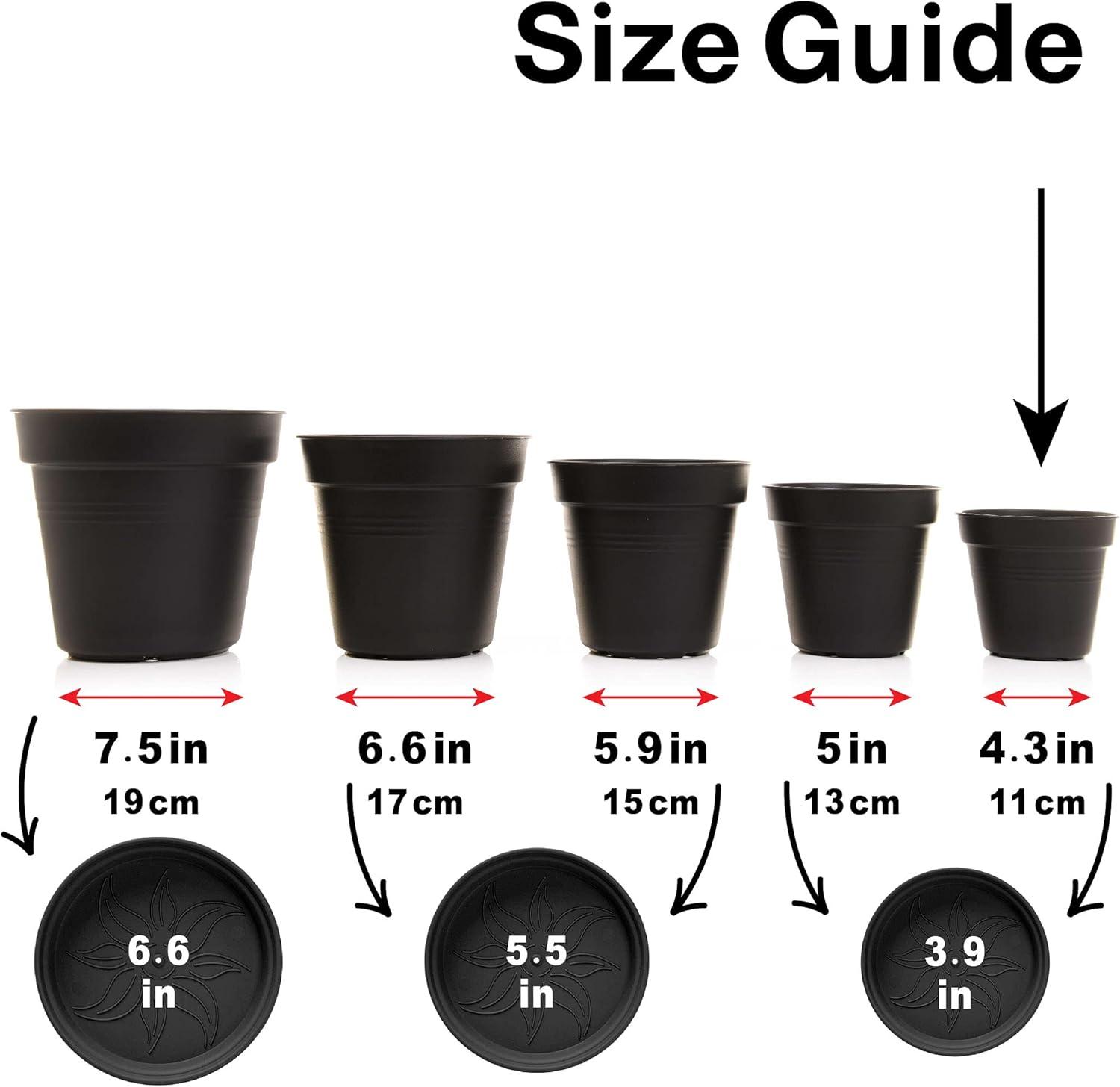 Mintra Black Plastic Indoor Plant Pots with Drainage Holes, 4-Pack