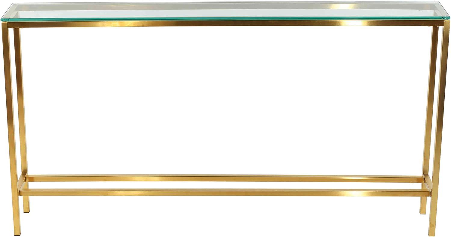 Cortesi Home  Juan Console Table, Brushed Gold Color with Clear 10mm Glass, Skinny 56" x 8"