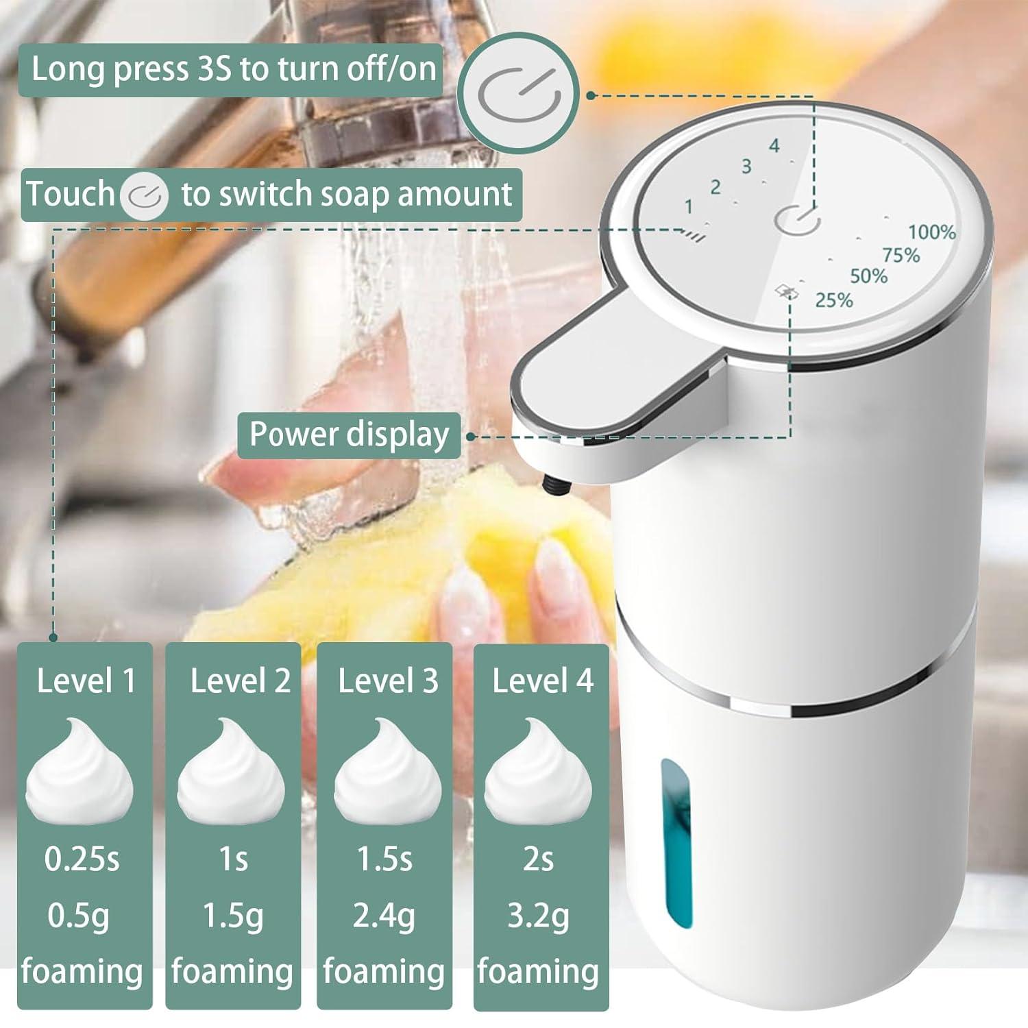 Automatic Foaming Soap Dispenser, Rechargeable, 400ml Touchless Soap Dispenser, Wall-Mounted, Waterproof Hands Free Infrared Motion Sensor Countertop, Auto Foam, Soap Pump (P11), White