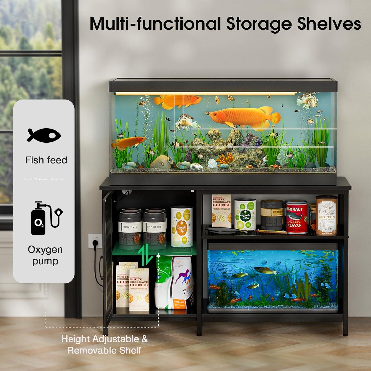 Tucker Murphy Pet™ Fish Tank Stand - 55-75 Gallon Wooden Aquarium Stand With Storage Cabinet For Fish Tank Accessories - 770 LBS Capacity, 51"X19.6"X35"H