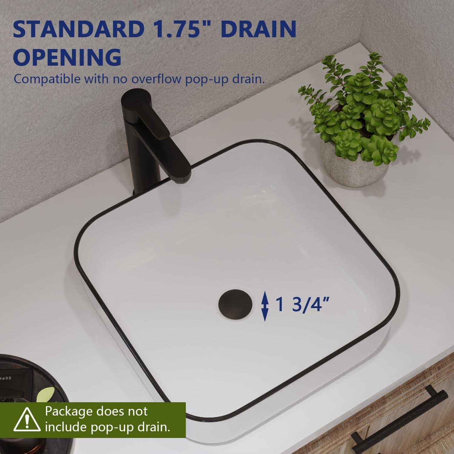 DeerValley Ace 15'' White/Black Square Ceramic Vessel Bathroom Sink